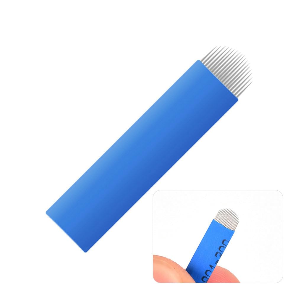HOTWE Microblading Needles,50pcs Blue Microblades with 0.18mm Diameter for Semi Permanent Makeup, Manual Needle for Eyebrow Eyeliner Lips Microblading Kits (U18)