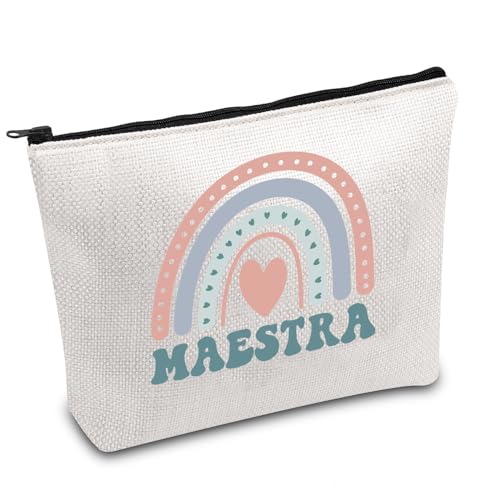 FOTAP Maestra De Espanol Gift Maestra Spanish Teacher Makeup Bag Spanish Bilingual Maestra Teacher Gift Teacher Appreciation Gift Retirement Gift (Maestra)