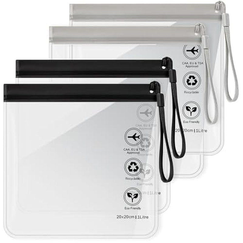 4Pcs Reusable TSA Approved Security Clear Toiletry Bag-Quart Size Travel Bag Tsa Approved for EU UK & US Carry-on Regulations Security Travel Bags for Liquids, Leakproof Travel Accessories