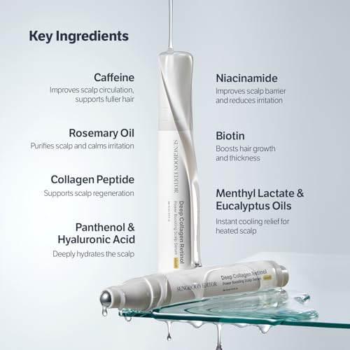 SUNGBOON EDITOR Deep Collagen Retinol Scalp Serum |Roll-On Hair Growth&Thickening Serum |Dry, Itchy Scalp Treatment |Caffeine +Biotin +Rosemary |Stocking Stuffers for Women |Korean Hair Care,0.5 fl oz