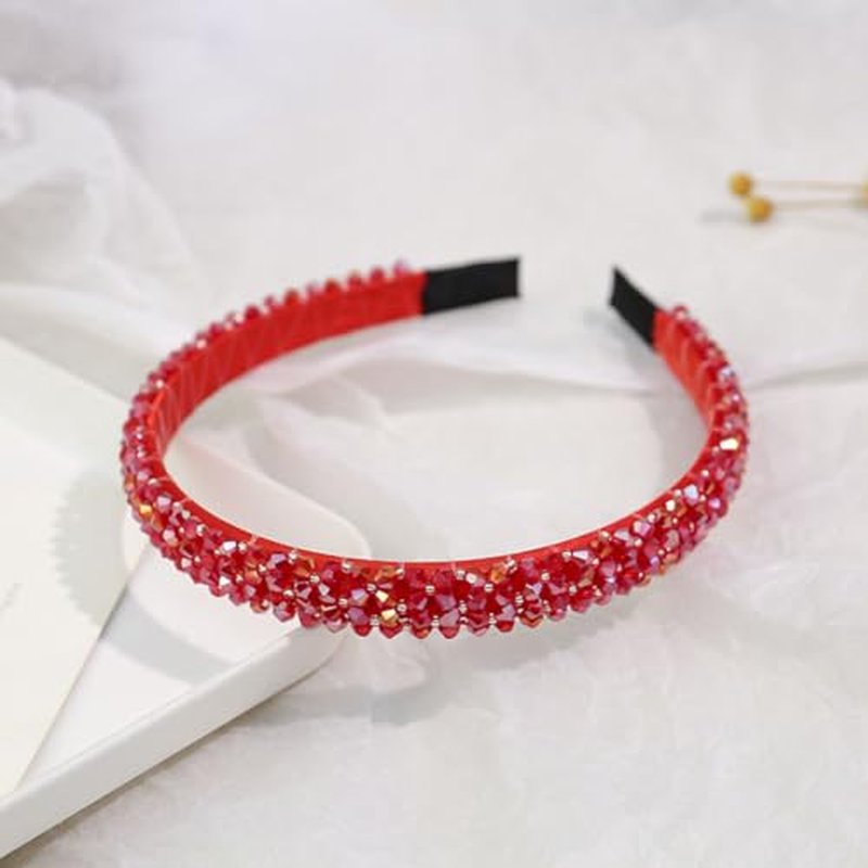 Ruihfas Fashion Sparkle 4 Rows Crystal Rhinestone Headbands Beaded Hair Hoop Band (Red)
