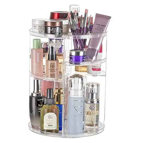Argox 360¡Æ Rotating Makeup Organizer, Skincare Storage Box, Cosmetic Display Case with Brush Holder Perfume Tray, Multifunctional Rotating Rack Suitable for Dressing Tables and Bathroom Countertops