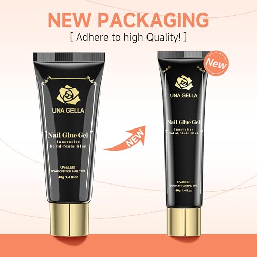 UNA GELLA Gel Nail Glue, Solid Nails Gl ue Gel 40ml Lamp Curing Needed Soak Off G LUE Strong Nail G LUE G el for Acrylic Fake Nails Tips Extension Press On Nails for Gelly Tips
