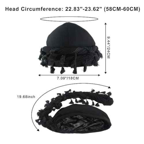 YuMENo Turban for Men Women Vintage Twist Durag Head Wraps Satin Lined Halo Turban with Tassel Waves Braids