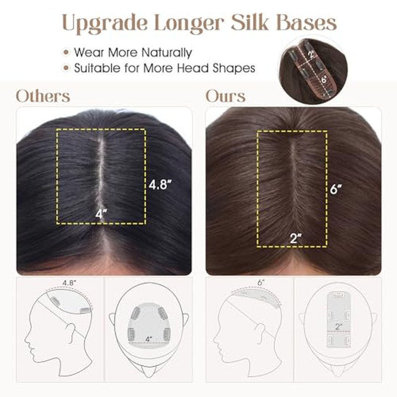 Rich Choices Hair Toppers for Women Real Human Hair 100% Human Remy Toppers for Women with Thinning Clip in NO Bangs Upgrade Extended 2"*6"Lace Base 150% Density 12 Inch #2 Dark Brown