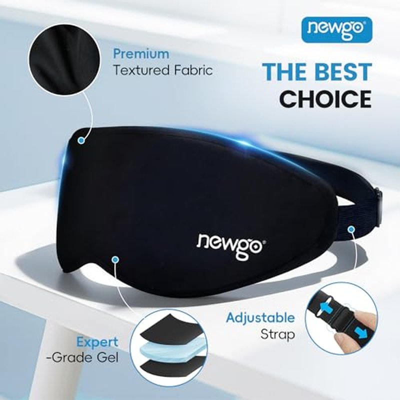 NEWGO Cooling Gel Eye Mask 3D Soft Cold Eye Mask, Eye Ice Pack with Zero Eye Pressure Hot Cold Therapy Blackout Sleep Mask for Puffiness, Dark Circles, Dry Eyes, Headaches and Stress Relief