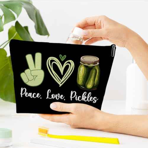 Pickle Lover Gift for Women Makeup Bag, Peace Love Pickles, Pickle Gifts for Women, Funny Birthday Gift for Sister, Teen,Bestie,Daughter, Niece, Pickle Makeup Travel Toiletry Bag