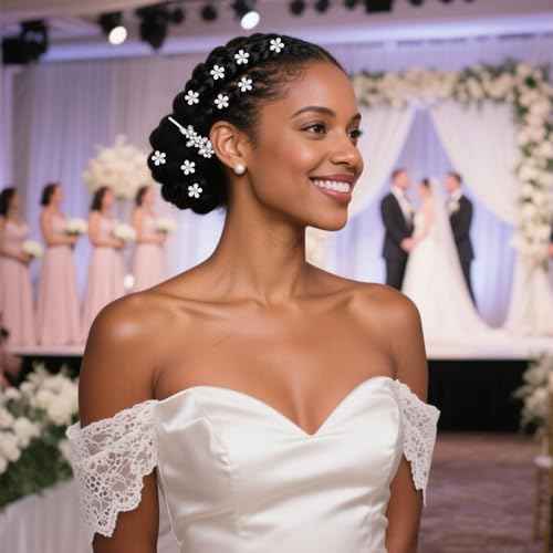 YISSION 22 Pcs Rhinestone Hair Clips Crystal Hair Barrettes with Pearl Silver Hair Clips Decorative Flower Hair Pins Wedding Bridal Rhinestone Hair Accessories for Women Girls (Combination 2)