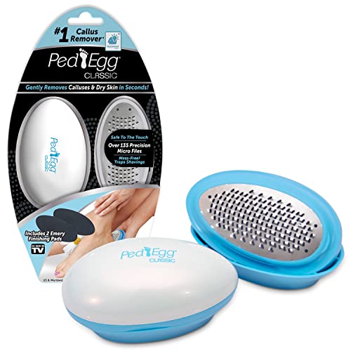 PedEgg Classic Callus Remover, As Seen On TV, New Look, Safely & Painlessly Remove Tough Calluses Dry Skin to Reveal Smooth Soft Feet, 135 Precision Micro-Blades, Traps Shavings