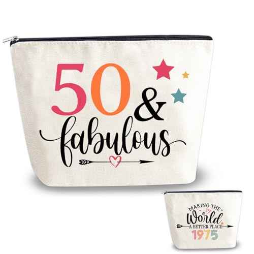 50th Birthday Gift For Her Women Wife Aunt Makeup Bag 50 Year Old Woman Cosmetic Bags Happy Birthday Gifts For Grandma Mother Mother'S Day Gift Christmas Gift Travel Makeup Bag