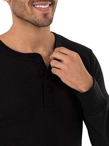 Fruit of the Loom Men's Recycled Waffle Thermal Underwear Henley Top (1 and 2 Packs), Black/Navy, 5X-Large
