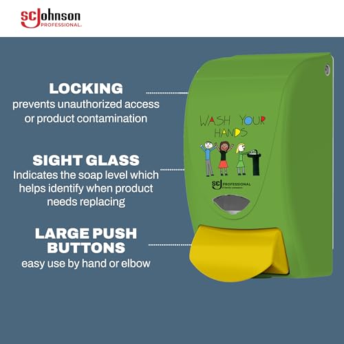 SC Johnson Professional Clear Foam Dispenser and Refill Starter Kit, Kids Wall Mount Soap Dispenser for Hand Soap, 1 Clear Foam Hand Wash, 1 Liter Cartridge, 33.8 fl. oz., for Professional Use Only