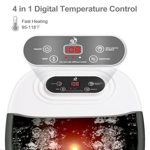 Foot Spa Bath Massager with Heat Bubbles and Vibration Massage and Jets, 16 OZ Tea Tree Oil Foot Soak Epsom Salt, Foot Soaker with Red Light, 22 Massage Rollers, Adjustable Temp -Black