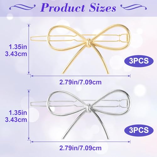 PAGOW Hair Barrettes for Women, 6pcs Metal Bow Hair Pins Hair Clips, Hair Accessories for Women Girls (Gold, Silver)
