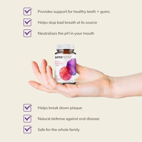SuperTeeth Chewable Dental Probiotic for Kids & Adults | Supports Healthy Teeth & Gums | Oral Health | Fights Bad Breath | BLIS M18 | 60 Strawberry Flavored Tablets | Fluoride & Sugar Free | Vegan