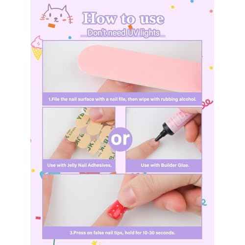 TOROKOM 78 Pieces Press on Nails, Fake Nail Kit Colourful Flower Stick on Nails for Girls Gift Age 8-12, Full Cover Short Acrylic Nails with Nail Adhesives and Glue