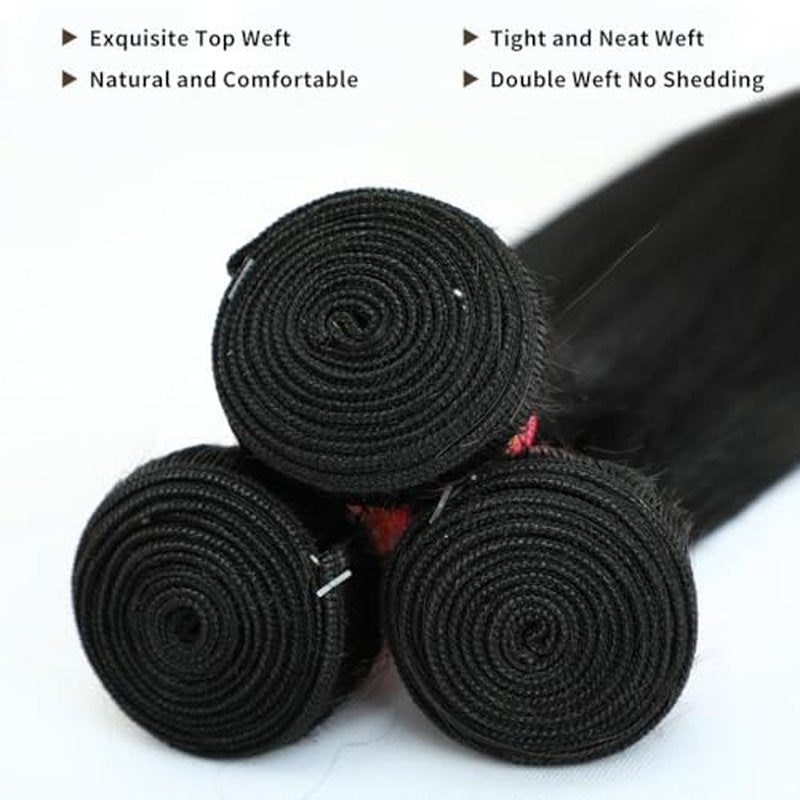Human Hair Bundles 12A Straight Bundles Human Hair 100% Unprocessed Brazilian Virgin Hair 18 20 22 Inch Quick Weave Hair 3 Bundle Deals Hair Extensions Natural Black