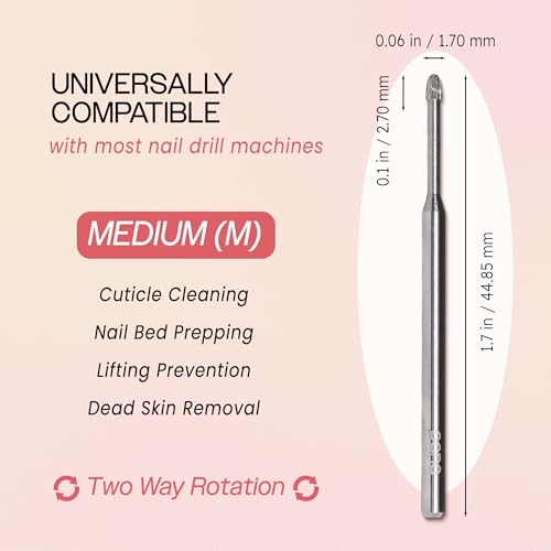 PANA 3/32" Carbide Cuticle Nail Drill Bit for Cuticle Cleaning, Dead Skin Removal, Gel Polish & Acrylic Removal, Under Nail Cleaner, Nail Salon, Manicure Tools (Snake Head - Silver, Medium)