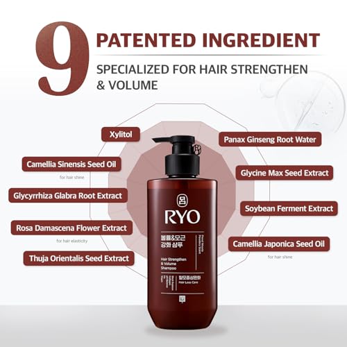 RYO Strengthen & Volume Shampoo with Korean Ginseng & Caffeine - Volumizing and Revitalizing for Fine Hair, Anti Loss Care, Strengthening hair roots, 16 Fl Oz.