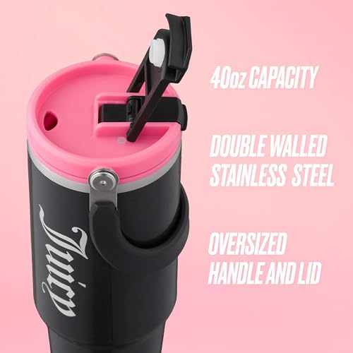 Juicy Couture Flip Fusion Hydration 40oz Stainless Steel Tumbler with Flip Handle, Black