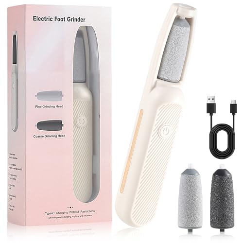 Electric Callus Remover for Feet, Rechargeable Waterproof Foot File with 2 Roller Heads, Cordless Pedicure Tool for Cracked Heels & Dead Skin