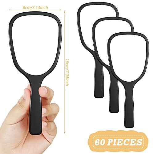 60 Pcs 7.08 x 3.14 Inch Hand Handheld Mirror with Handle Plastic Compact Travel Makeup Cosmetic Mirror Small Personal Portable Hand Held Mirror for Home Vanity Camping (Black)