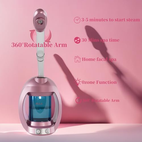 Facial Steamer, Nano Ionic Face Steamer for Facial Deep Cleaning, Pink Hair Steamer Facial Steamer Professional, Facial Steamers for Home Facial Spa.