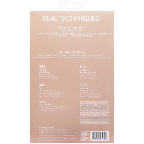 Real Techniques New Nudes Nothing But You Face Set - 5 Piece Makeup Brush Set - Synthetic Bristles - Beige
