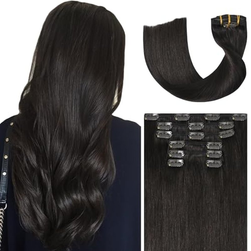 Ukira Dark Brown Hair Extensions for Women Real Human Hair, 18 Inch 120g 7pcs #2 Brown Clip in Real Human Hair Extensions, Soft Natural Straight Remy Human Hair Clip ins
