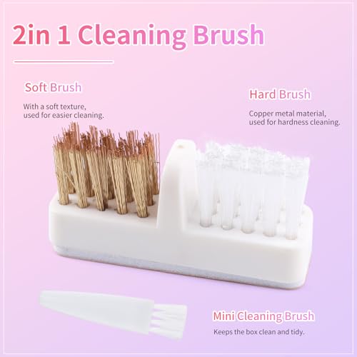 Nail Drill Bits Cleaner Brush Case Accessories, Nail Art Cleaner Tool Case with Steel & Nylon Wire Brush for Cleaning Tungsten Carbide Ceramic Nail Drill Bits Cuticle, purple
