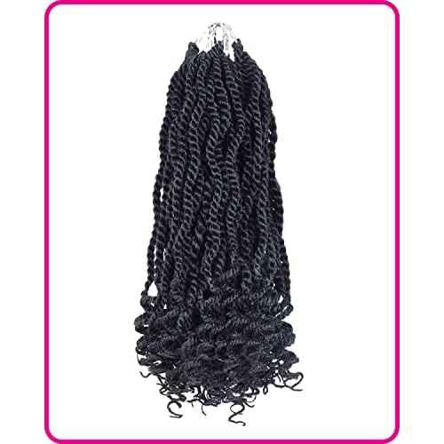 Wavy Senegalese Twist Pre-twisted Kids Crochet Hair 12 Inch Braids 2 Packs Synthetic Hair Extension(1B#, 12 Inch)