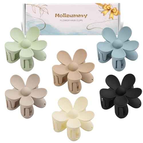 6PCS Matte Flower Hair Clips, Large Claw Clips for Women Thick Hair, Big Cute Dasiy Hair Clips, Non Slip Strong Hold for Women Thin Hair, Hair Accessories for Christmas Gifts Holiday, 6 Colors