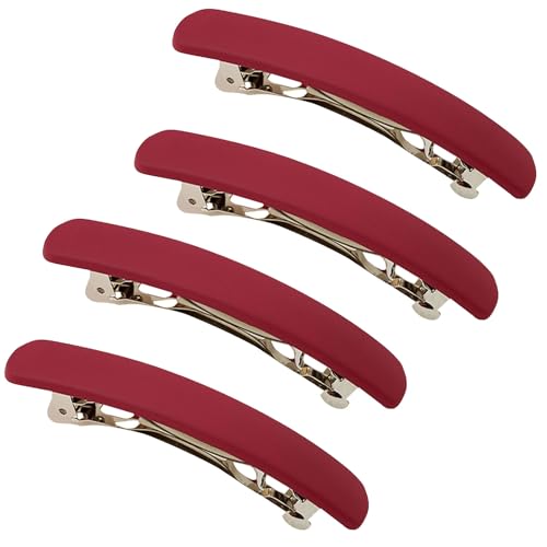 4 Pack Matte French Hair Barrettes Flat Hair Clips For Thick,Kinky,Curly,Voluminous Hair Strong Hold Hair Clips Cute Hair Styling Clips Ponytail Metal Hair Clasps Accessories for Women Girls (Red)