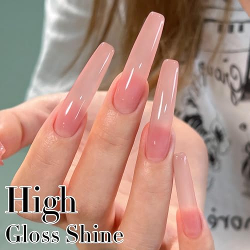 Double Rhythm Translucent Gel Polish Sheer Neutral Natural Light Milky Same Color Same Bottle 15ML Jelly Nail Polish Nail Art DIY at Home (Pink Clear-A1323)