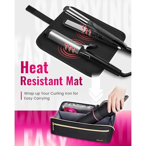 Mancro Hot Hair Tools Travel Bag with Separate Heat Resistant Mat, Large Capacity Wide-open Pouch, Hair Accessories Organizer for Flat Irons, Straighteners, Curling Iron,Travel Essentials for Women