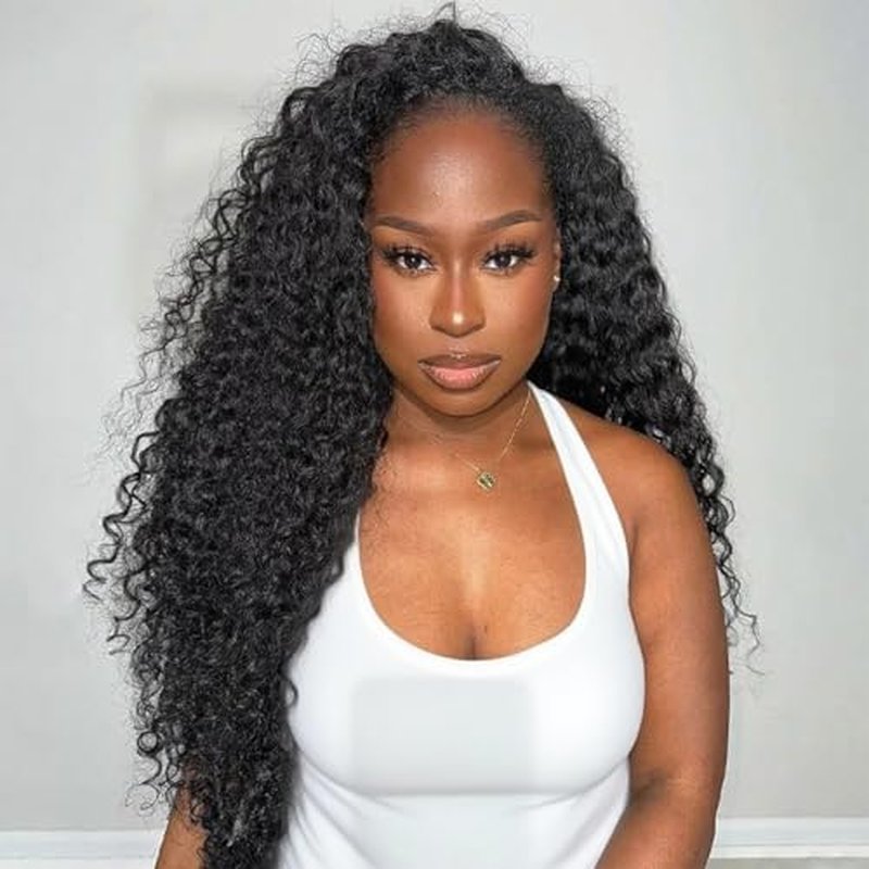 Curly Half Wig Human Hair 200% Density 3 In 1 Seamless Flip Over Half Wigs Human Hair Glueless Wear and Go Beginner Friendly Water Wave Half Wig Human Hair Drawstring Headband Wig for Women 22 Inch