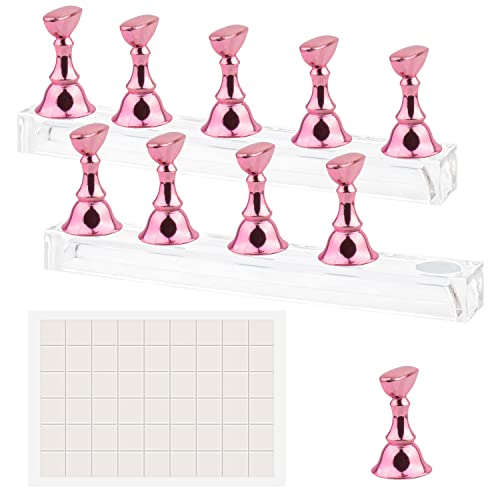 Nail Stands Acrylic Nail Art,Press on Nail Stand Magnetic Nail Tips Practice Holder 54 Pcs Reusable Adhesive Putty for DIY Painting(Pink