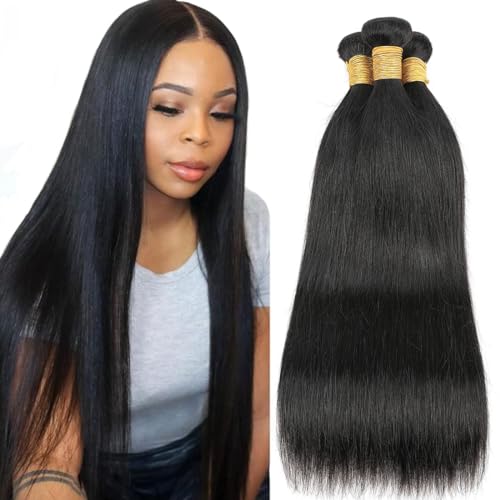 Human Hair Bundles Straight Brazilian Virgin Straight Human Hair 3 Bundles Weaves 100% Unprocessed 16 18 20inch Bundles Natural Black