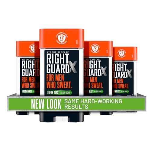 Right Guard Xtreme Defense Antiperspirant Deodorant Gel, Fresh Blast Scent - 5-in-1 Deodorant Men Can Trust, 72-Hour Odor Control, Invisible Gel for Men, 4 oz (4 Pack)