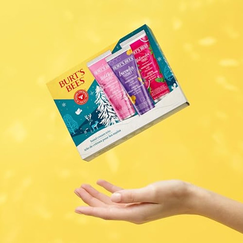 Burt's Bees Christmas Gifts, 3 Body Skincare Stocking Stuffers, Shea Butter Hand Cream Trio Set - Lavender Honey, Watermelon Mint & Wild Rose Berry (3-Pack)