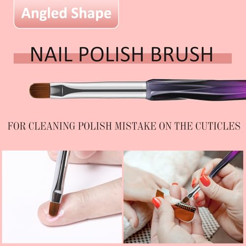 Nail Art Clean Up Brushes,3PCS Nail Brush For Cleaning Polish Mistakes on the Cuticles,Flat/Oval/Fine Angled Gel Nail Brushes For Nail Art Design Painting and DIY Tools (BLACK PURPLE)