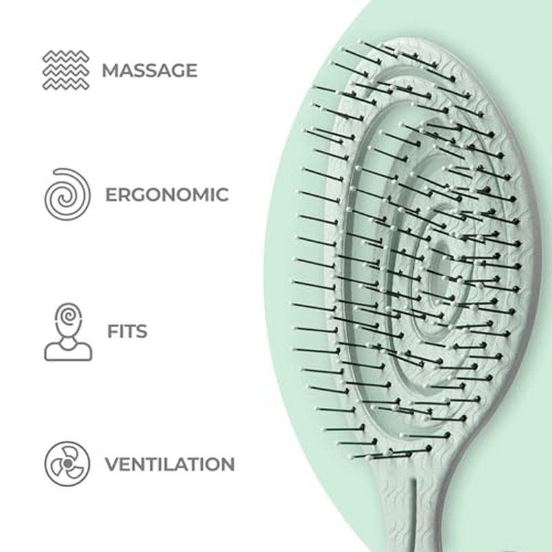 Ninabella Detangle Hair Brush for Women & Men - Does not Pull - Straightening Brushes for Straight & Curly Hair - Unique Spiral Detangling Hairbrush - Green
