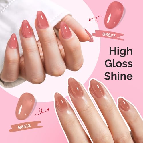 MelodySusie Jelly Gel Nail Polish Set,6 Transparent Colors,Milky or Jelly Texture,Classic Basic Colors Soak Off UV LED Light Cure or Salon Manicure and Nail Art DIY at Home