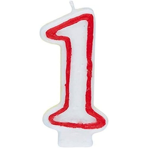 Number "1" White & Red Deluxe Birthday Candle - 2.75" (1 Pc.) - Perfect Finishing Touch for Memorable Celebration