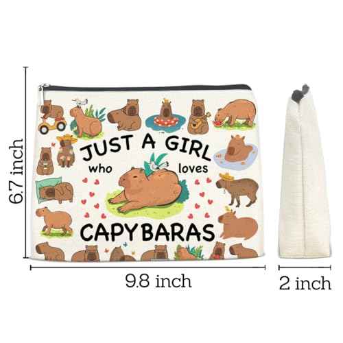 Animal Lovers Gifts Makeup Bag for Teen Girls Women, Birthday Christmas Gift for Capybaras Lovers Pet Owner Sister Bestie Just a Girl Who Loves Capybaras Travel Toiletry Cosmetic Bag for Purse