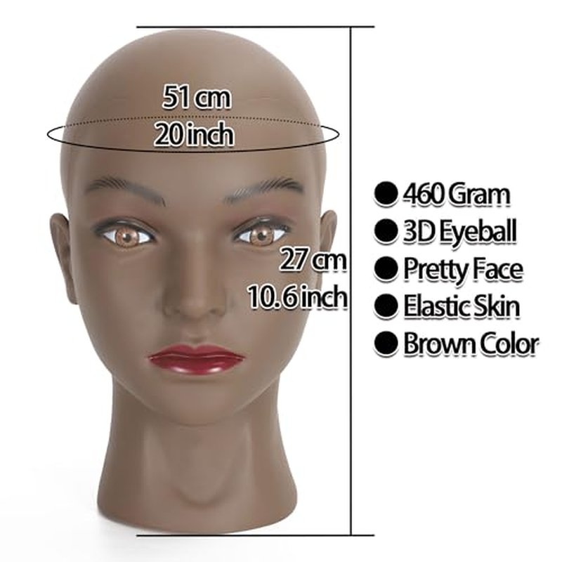 Bald Female Mannequin Head Makeup Training Head Wig Head Professional Cosmetology for Wig Making and Display Hat Helmet Glasses Display Head Model with Free Clamp Stand