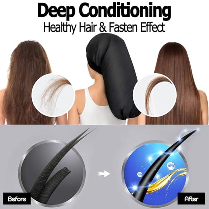 VICARKO Steamer Cap for Deep Conditioning - Extended Hood with 10 Heat Levels, 3 Timers, Portable Thermal Treatment for Natural Curly Hair, Black