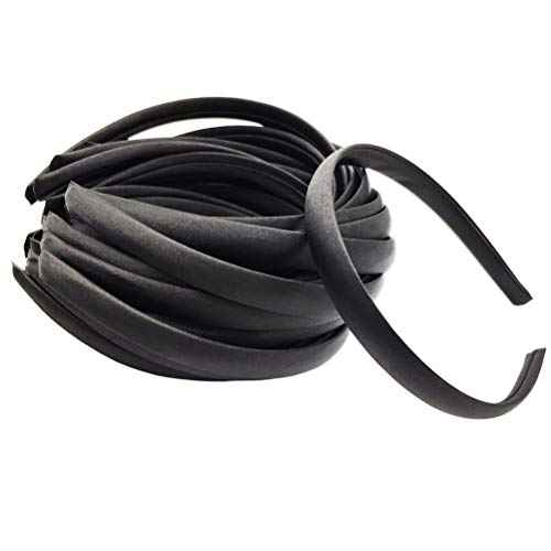 20pcs 15mm Wide Satin Fabric Covered Ribbon Flexible Headband Hairband Hair Band For Girls Women DIY Craft (Black)