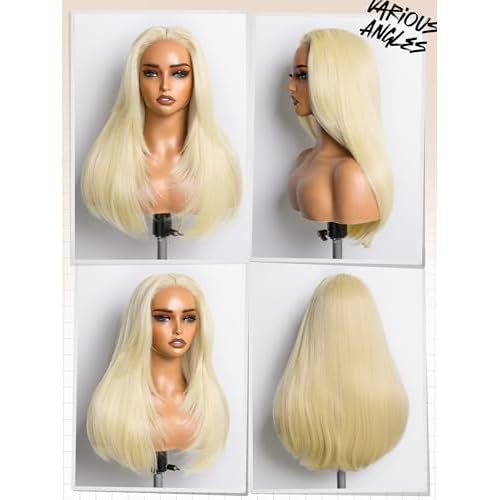 GORGIUS 613 Blonde Layered Wig Glueless Straight Synthetic Lace Front Wigs Pre Cut Pre Plucked Hairline 22 Inch