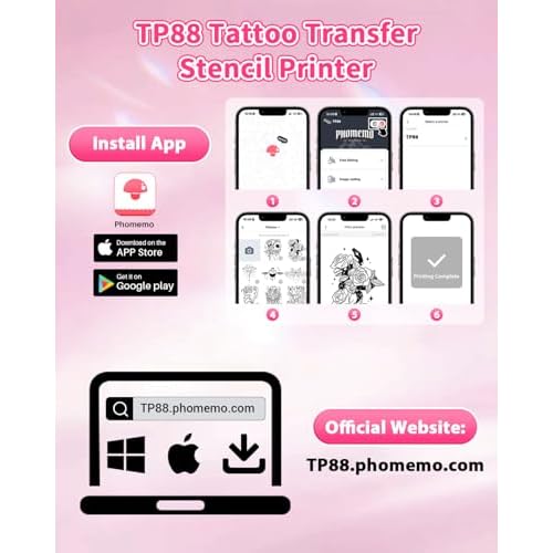 Zodzi Tattoo Stencil Printer, Stencil Printer for Tattooing with 10PCS Paper, Thermal Tattoo Printers Machine with Bluetooth, Tattooing Transfer Printers Compatible with Smartphone Tablet PC